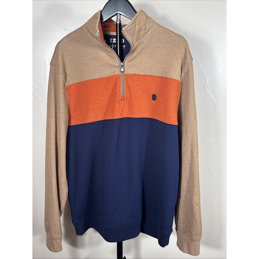 IZOD Advantage Mens Medium  1/4 Zip Pullover Colorblock Performance Stretch